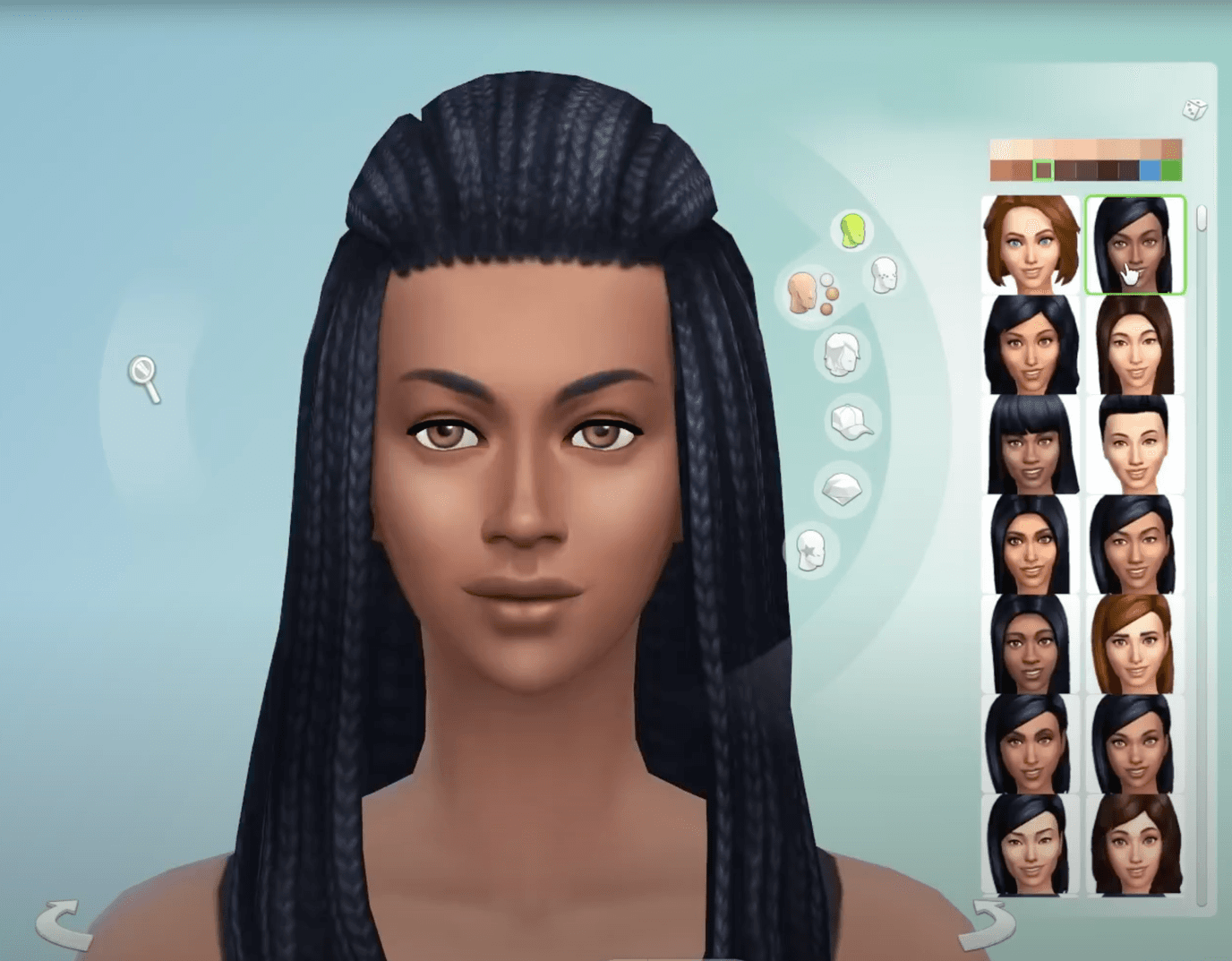 Voorbeeld van de create a sim interface in De Sims 4